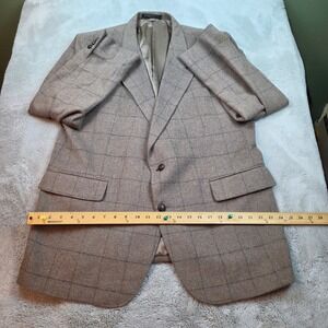 Today's Man Wool Camel Hair Blazer Mens 48R Brown Windowpane Sport Coat USA